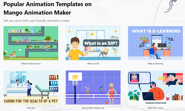 เทมเพลตวิดีโอแอนิเมชั่นออนไลน์ของ Mango Animation Maker
