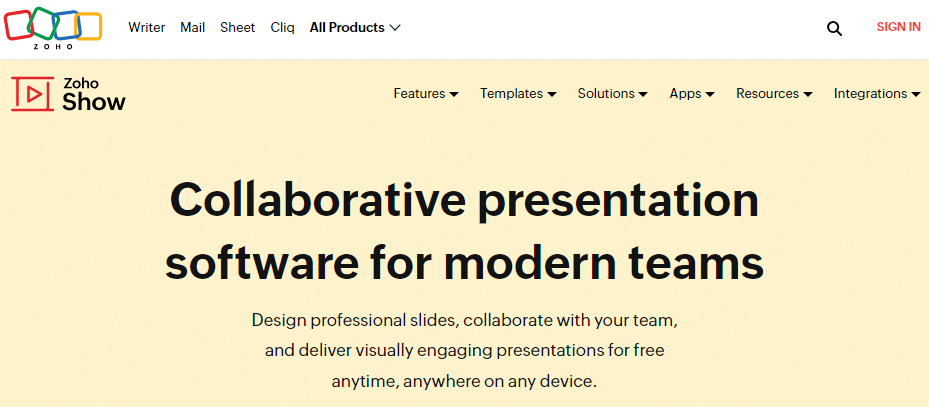 תוכנת מצגת וידאו חינמית Zoho Show
