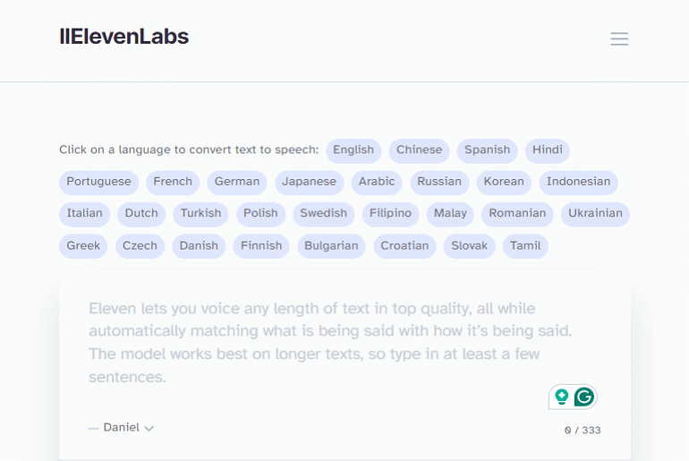 Text to voice generátor zdarma ElevenLabs