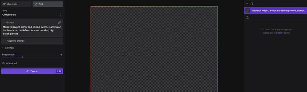 AI kūrimas Dreamstudio