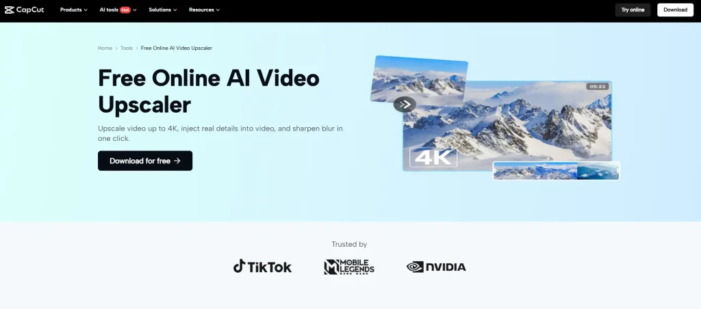 capcut ai videoupplösningsuppskalare