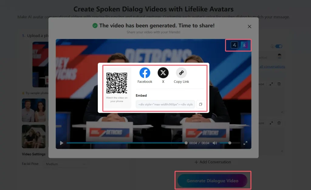 avatar dialogue generate and download video