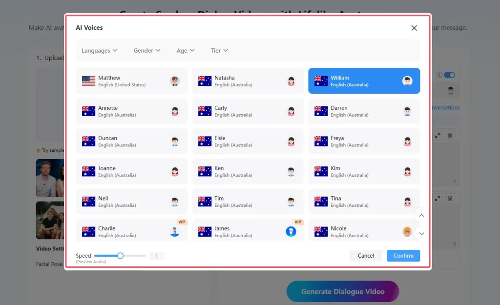 avatar dialogue select ai voices for each avatar