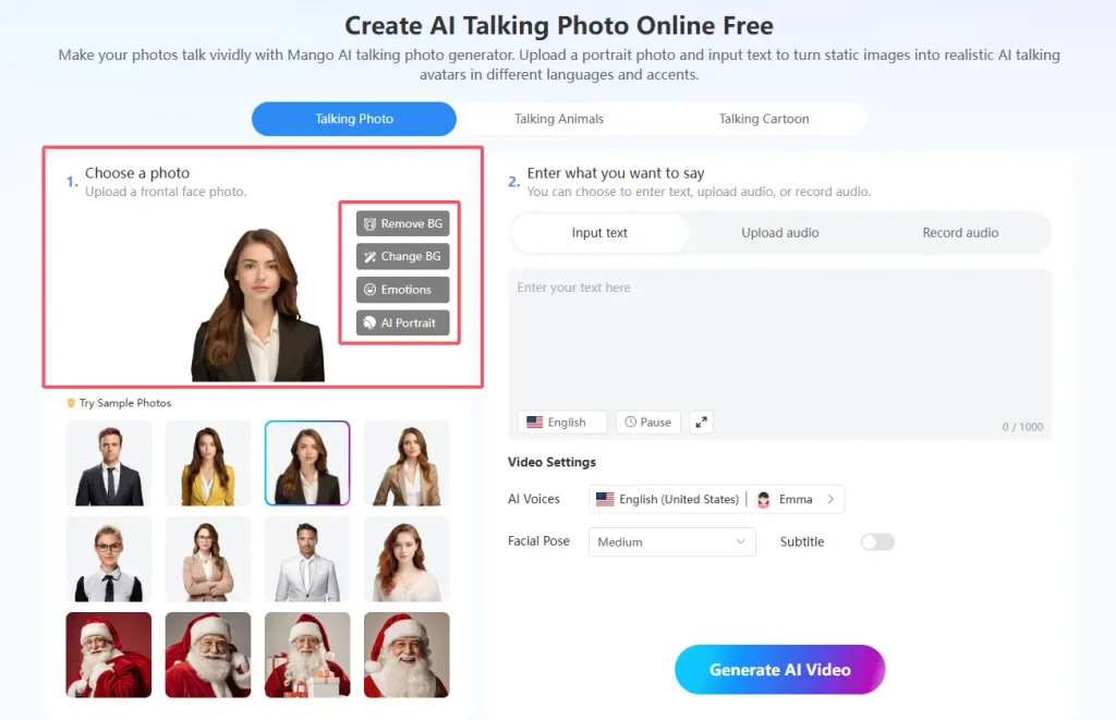 create ai talking photo: choose a photo
