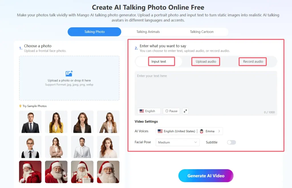 create ai talking photo: enter what you want to say