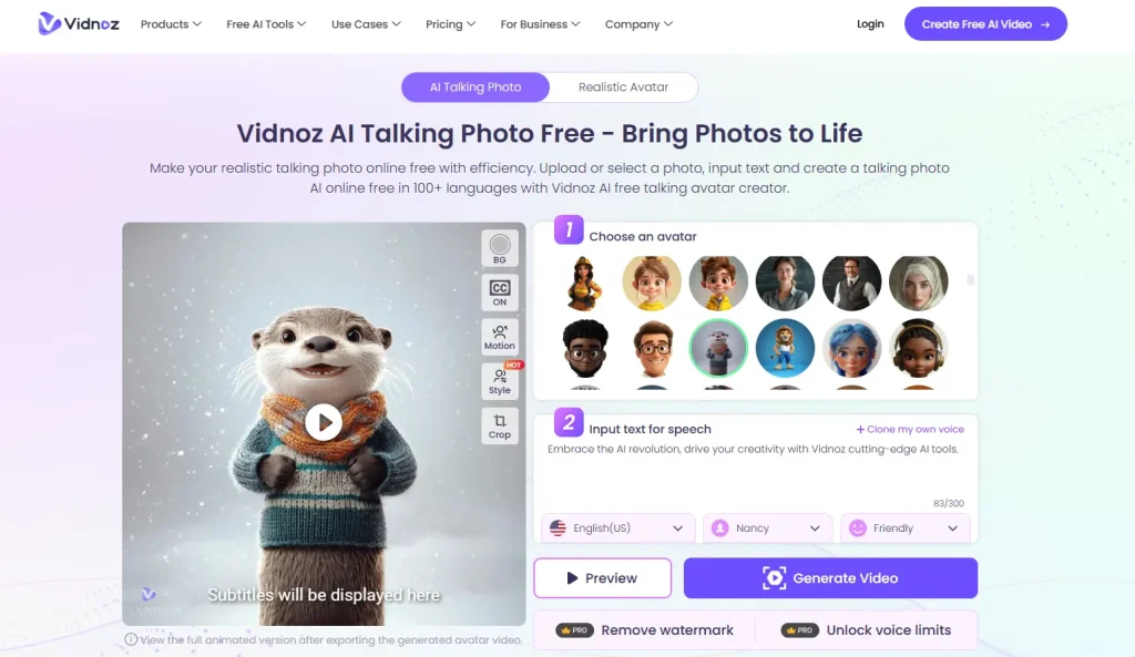 vidnoz ai animaux parlants