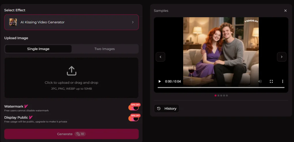 ai kiss video generator, french kiss, ai kissing