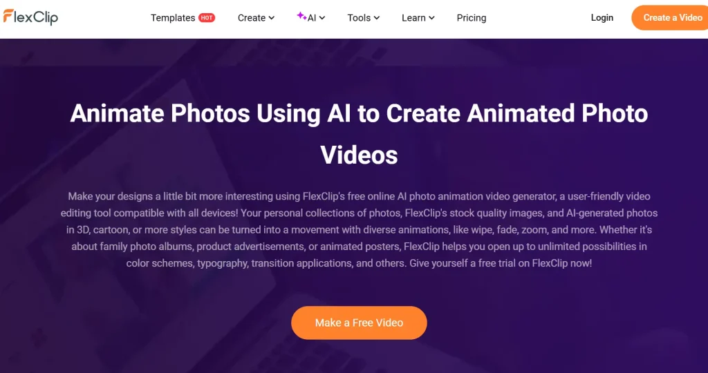फ्लेक्सक्लिप एआई फोटो एनीमेशन जनरेटर