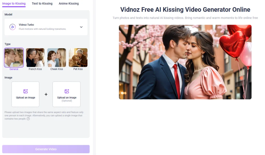 ai kiss video generator, french kiss, ai kissing