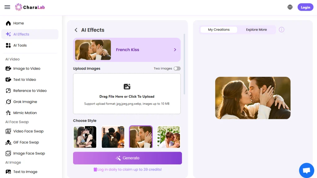 romantic kissing video, french kiss video generator