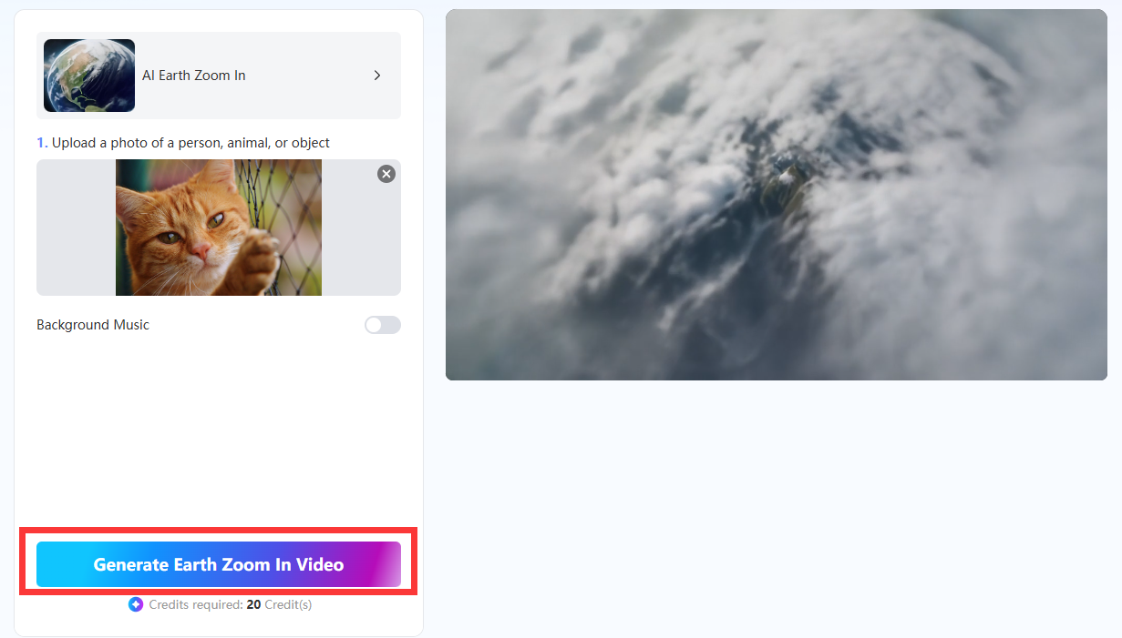 generate ai earth zoom in video
