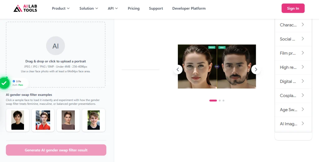 zamjena spolova putem umjetne inteligencije besplatno online