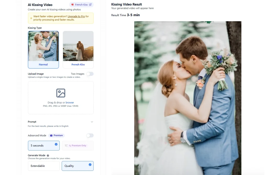 công cụ tạo video hôn nhau bằng AI miễn phí