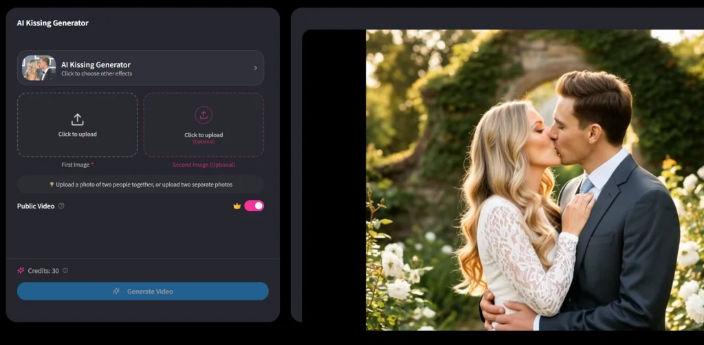 công cụ tạo video hôn nhau trực tuyến bằng AI