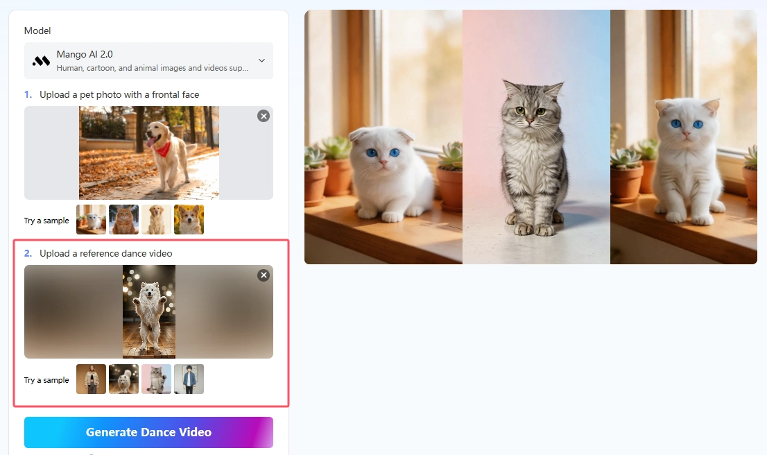 step 2 upload a reference dance video