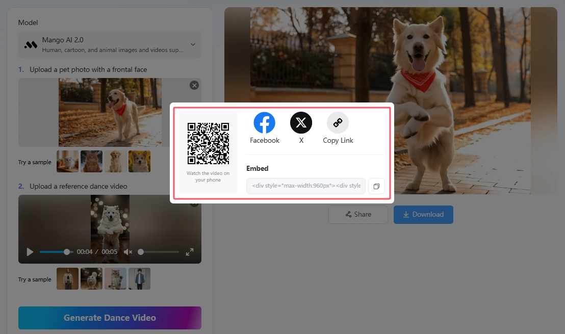 step 4 share or download the pet dance video