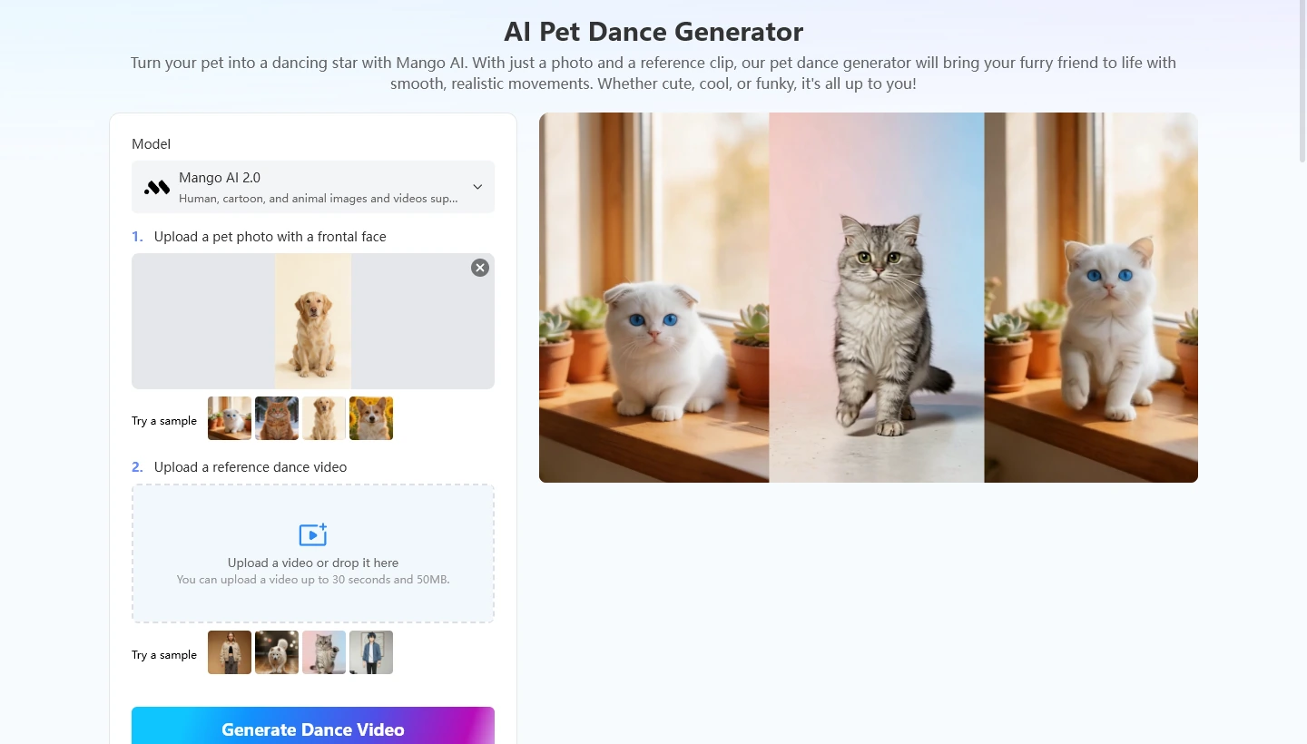 dog dancing video upload pet photo step